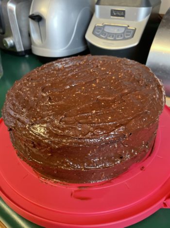 Plant based chocolate cake with chocolate peanut butter icing